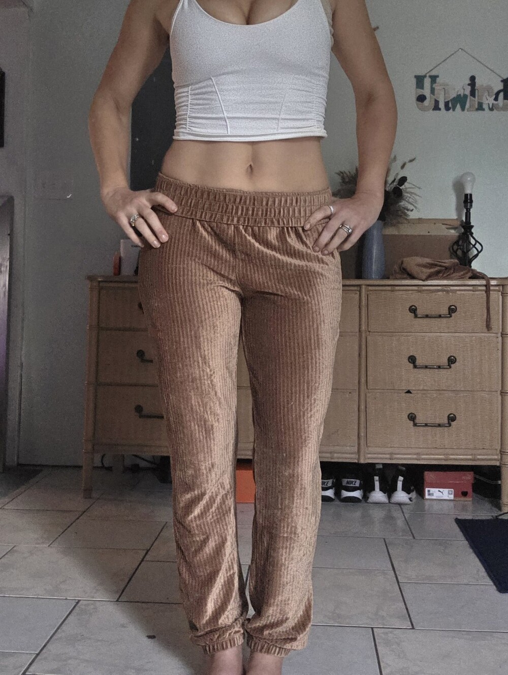LN,No Boundaries Brown Corduroy Soft Hi Rise Velvet Sweat Pants (Size M)